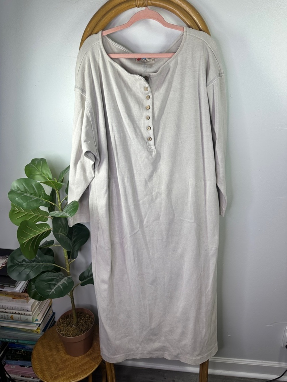 Free People Beach Beige Tan Shirt Maxi Dress sz S